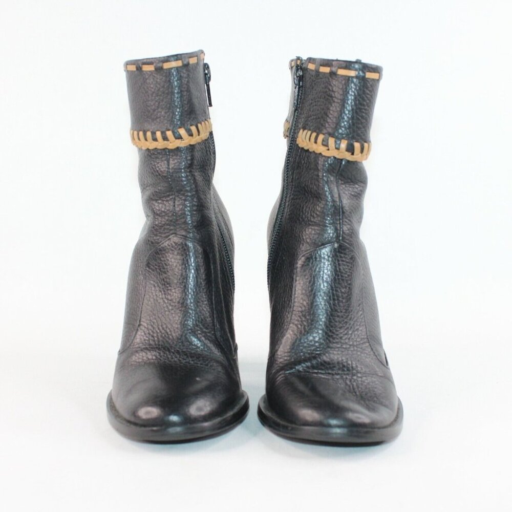 Carlos By Carlos Santana Womens 5M Black Leather Side Zip Ankle High Heel Boots - Picture 2 of 12